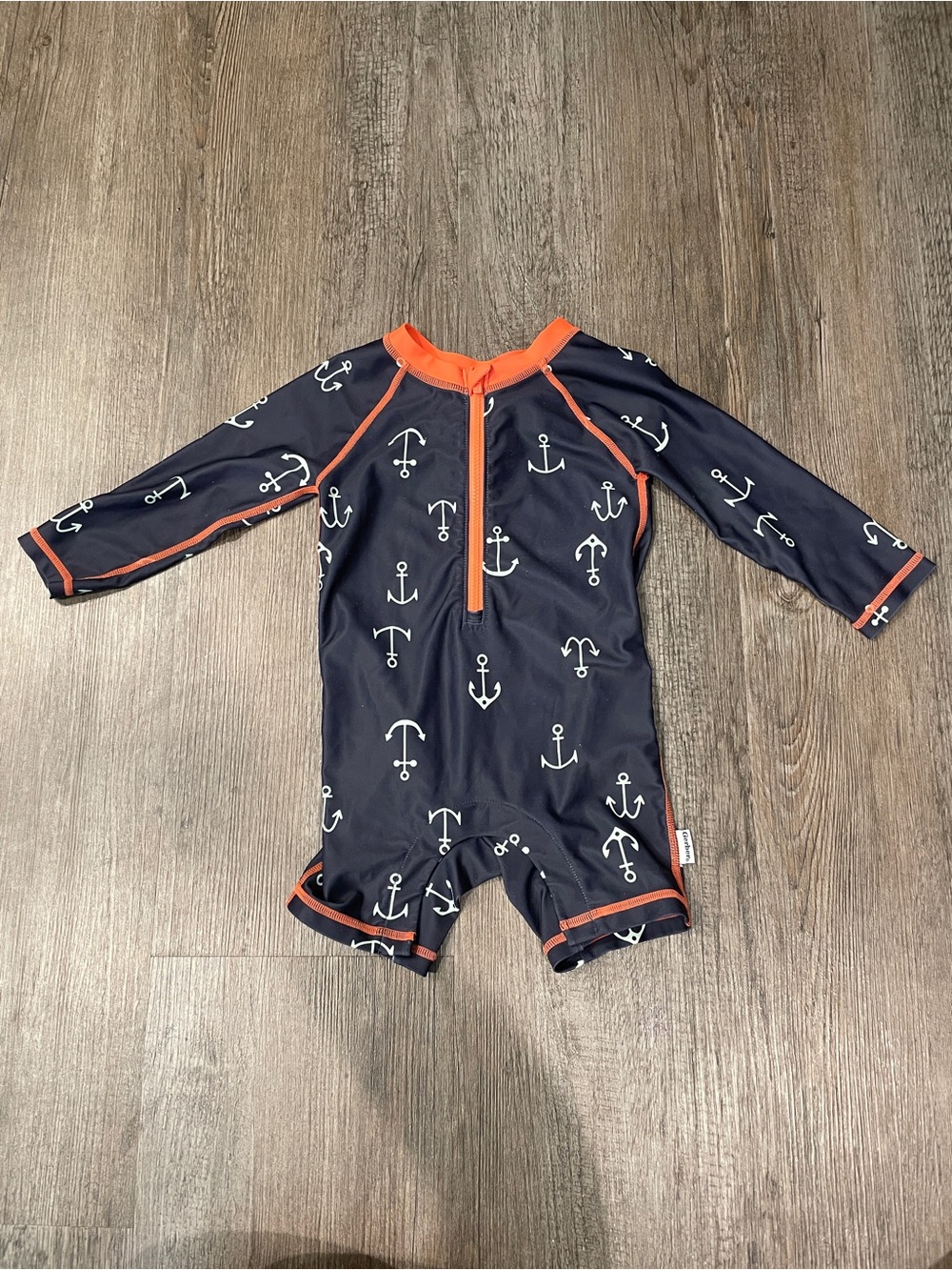 Gerber Baby Boys Long Sleeve Sun Protection Rashguard Swimsuit Navy Anchor Print